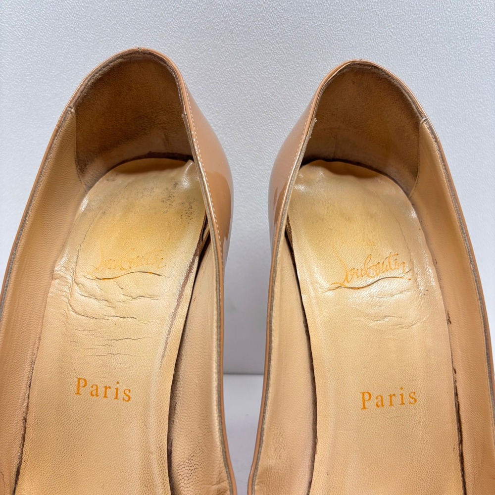 Christian Louboutin Patent Leather Pumps Womens 37 Nude Platform Red Bottoms - Picture 8 of 16